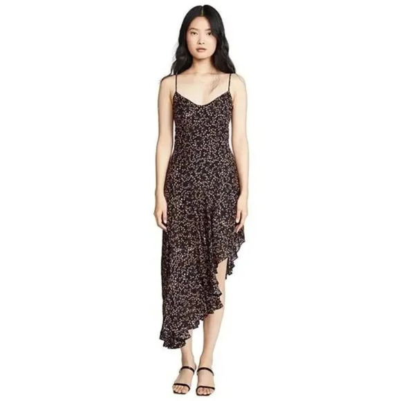 NWT Nicholas Silk Asymmetrical Black Floral Slip Midi Dress $695 - Picture 4 of 15